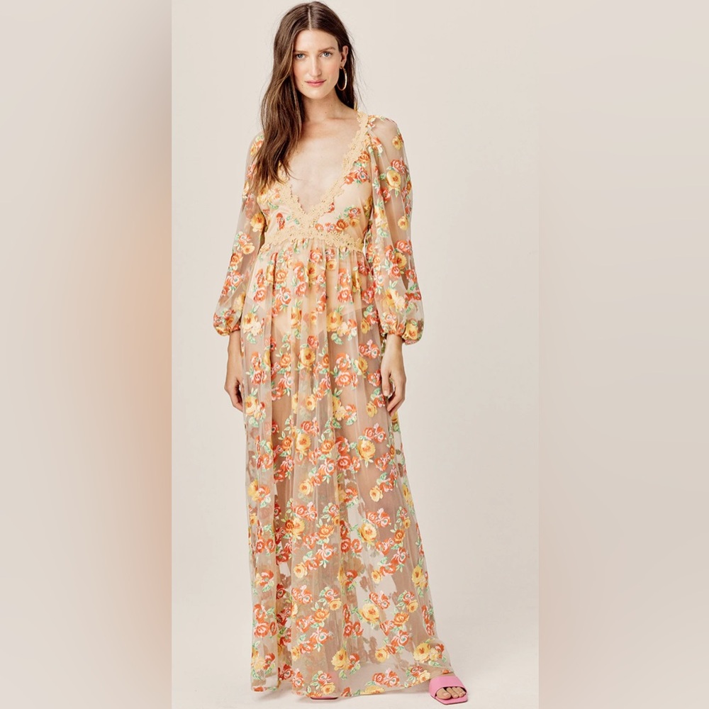 For Love & Lemons Winnie Embroidered Maxi Dress